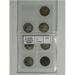 5 Cents 1870 FB, 1872H, 1874H, 1881H, 1890H, 1903, 1907. grade G to VG. Lot of 7 coins