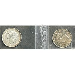 5 Cents 1899, graded ICCS EF-40 & 1901, graded ICCS AU-55. Lot of 2 coins.