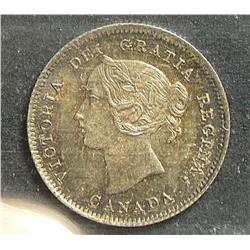 5 Cents 1899, graded ICCS MS-65. Very strong strike with rust color lustrous toning.