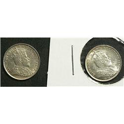5 Cents 1902 & 1908, Mint State. Lot of 2 coins