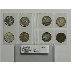 5 Cents 1904, 1912, 1914, 1915, 1915, 1917, 1919, 1919, grades from VG to VF. Lot of 8 coins.