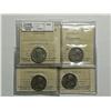 5 Cents 1925, graded ICCS, VG-10, F-12 Scratches, F-15, EF-45. Lot of 4 coins