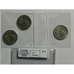 5 Cents 1926, Near and Far, grade F-12 & 1928, grade VF-20. Lot of 3 coins .