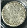 Image 2 : 10 Cents 1874H, graded PCGS MS-63. Untoned coin.