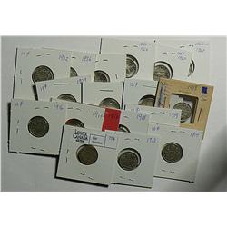 10 Cents 1907 to 1967, Lot of 18 coins, grade varies.