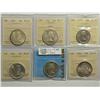 Image 1 : 50 Cents 1957 CCCS AU-50, 1962 ICCS MS-64, 1963 ICCS MS-65, 1964 ICCS MS-65 Cam, 1966 ICCS MS-65, 19