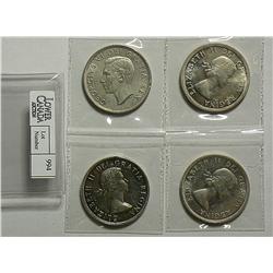 Dollar 1952, 1953 No Shoulder Fold, 1954, 1955. AU to MS. Lot of 4 coins.