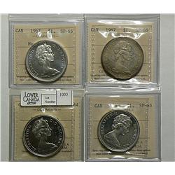 Dollar 1967 graded ICCS SP-64 Heavy Cameo, SP-65 Cameo, SP-65 Heavy Cameo, SP-66 Cameo.