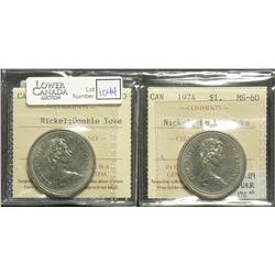 Dollar 1974, graded ICCS MS-60 Double Yoke. Lot of 2 coins