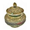 Image 1 : Tibet Old Wooden Lidded Pot w/ Hand Tooled Silver (ANT-850)