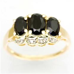 2.35Ct Huge Black Sapphire & Diamond 9K Gold Ring (JEW-9146X)
