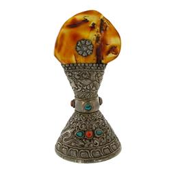 Tibet Vintage Silver Bone Turquoise Stamp (ANT-998)