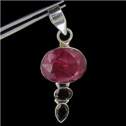 33ctw Faceted Ruby Red Garnet Silver Pendant (JEW-2439)