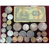 Image 1 : 4. Collection of (28) Old U.S. & Foreign Coins, Paper Money & tokens. Includes some