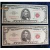 Image 1 : 65. (2) Series 1963 $5 "Red Seal" U.S. Notes. Almost Unc.