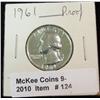 Image 1 : 124. 1961 Washington Quarter. Silver Proof.