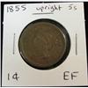 Image 1 : 818. 1855 US Large Cent Upright 5's. EF.