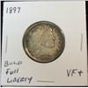 Image 1 : 1036. 1897 Barber Quarter. VF+.