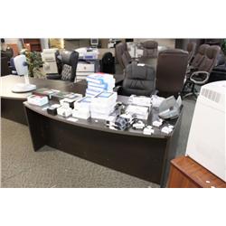 DARK WALNUT BOW FRONT L-SHAPED EXECUTIVE DESK