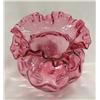 Image 2 : Cranberry Hand Blown Glass Ruffled Vase
