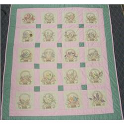 1970s Hand Embroideried Flower Pot Quilt