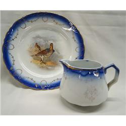 Antique La Francaise Flow Blue Plate & Creamer