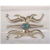 Image 1 : Navajo Silver Sand Cast Turquoise Pin by Begay
