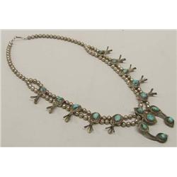 Navajo Silver Turquoise Squash Blossom Necklace