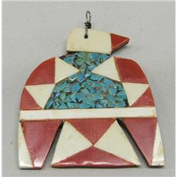 1930  Zuni Inaly Coral Turquoise Pendant