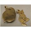 Image 2 : 2 14KT Gold Pendants Cat and Leaf W/Turquoise