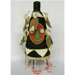 Vintage Fully Beaded African Dance Helmet