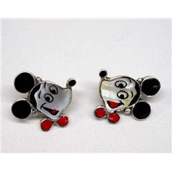 Zuni Silver Inlay Mickey Mouse Pierced Earrings
