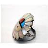 Image 3 : Zuni Sun Face Ring Shell, Turquoise, Coral, Jet