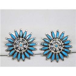 Zuni Silver Petit Point Turquoise Pierced Earrings