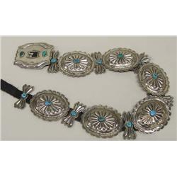 Navajo Sterling Silver Turquoise Concho Belt