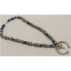 Navajo Antique Silver Hollow Bead Necklace with Naja