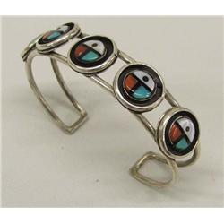 Zuni Sunface Inlay Silver Bracelet