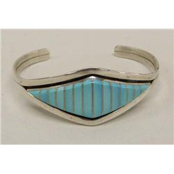Zuni Silver Turquoise Inlay Bracelet by M Luarkie
