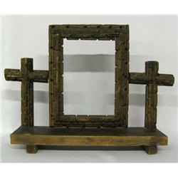 Antique Carved Wood Devotional Frame and Crosses