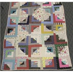 1950-60's Log Cabin Hand Sewn Quilt