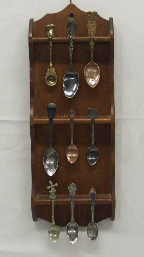 Vintage Spoon Rack and 9 Collector Spoons