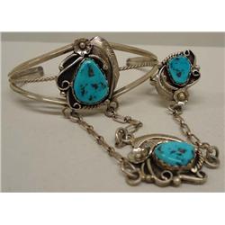 Navajo Silver Turquoise Slave Bracelet