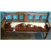 Image 1 : Wood Bench With Cowhide Covered Seat MUST PICK UP