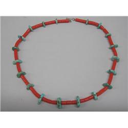 Vintage Navajo Turquoise Coral Bead Necklace