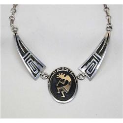 Navajo Silver 14Kt Gold Overlay Necklace Kokopelli Necklace