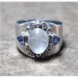 Sajen Moonstone and Tanzanite Sterling Ring