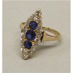 14KT Gold Diamond and Sapphire Ring Size 3.25