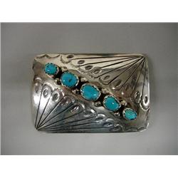 Navajo Silver Turquoise Belt Buckle Hallmark