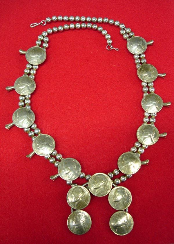 Navajo U. S. Nickel Squash Blossom Necklace