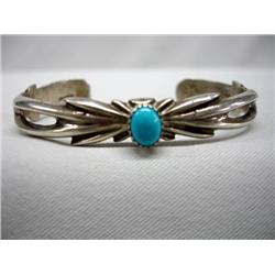 Navajo Sandcast Silver Turquoise Bracelet by Begay